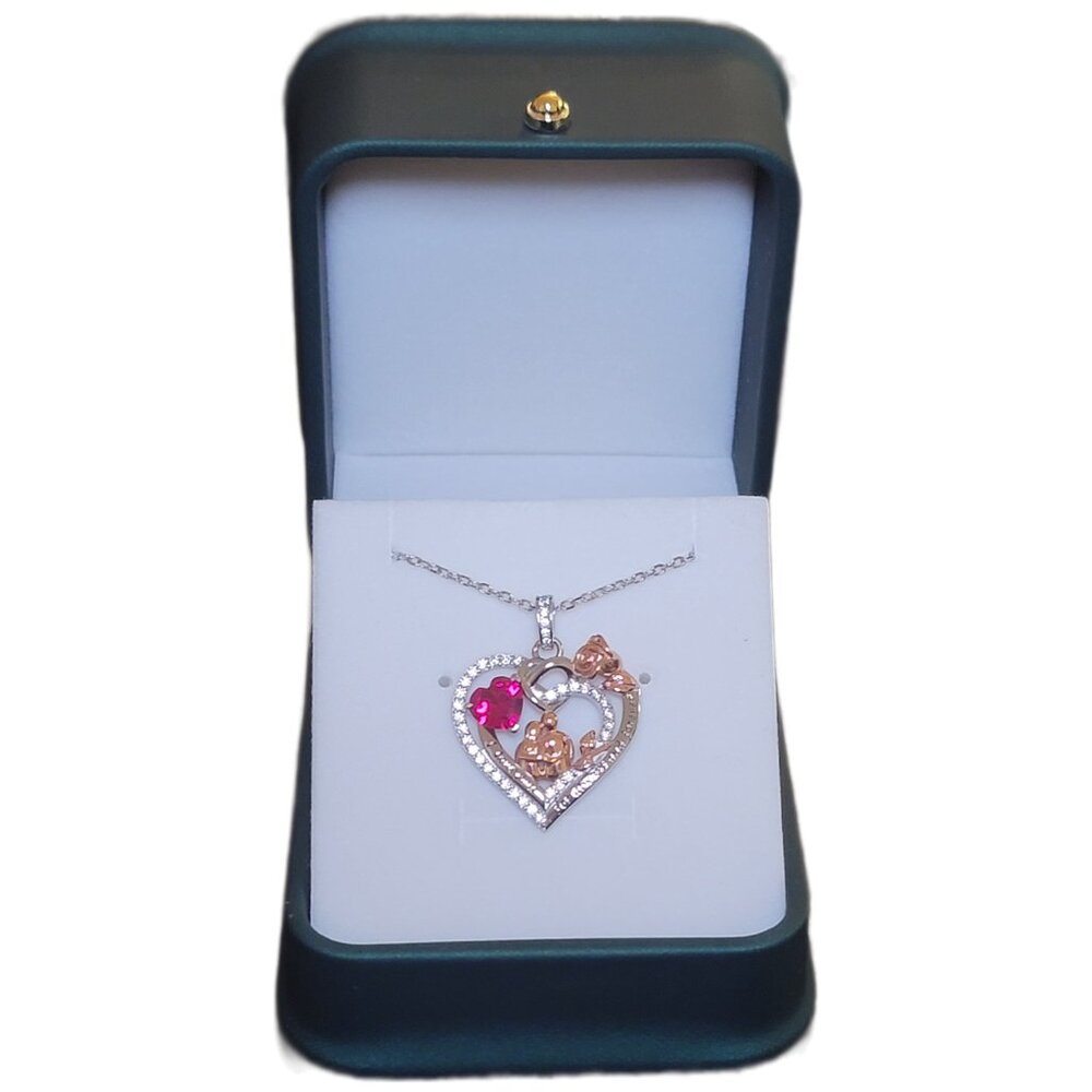 925 Sterling Silver July Lab Grown Ruby Heart Necklace NWT